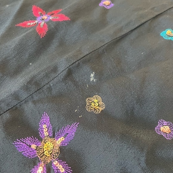 Vintage Chico's 100% Silk Sequin Embroidered High Waisted Midi Length Skirt - Picture 4 of 9